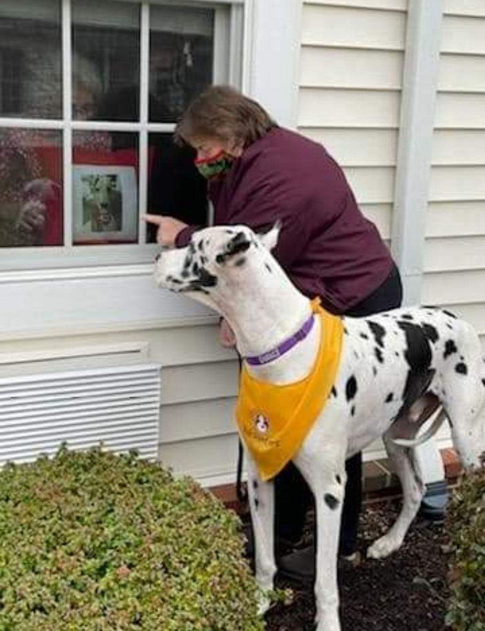 Marcia and Chance visiting a patient during the pandemic.